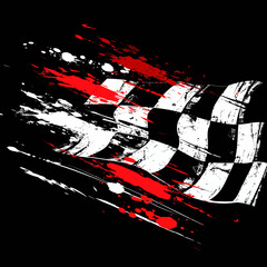 a red and white checkered flag on a black background
