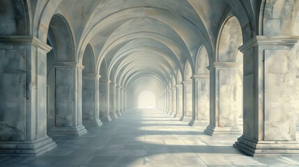 Obraz premium Arches ancient structure with bright light at end corridor