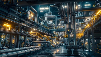 Fototapeta premium Advanced manufacturing facility using AI and renewable energy, with a focus on environmental health and safety measures. 3D, Printing, Illustrat, AI.