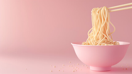 instant noodles with in red bowl isolated on white background with clipping path. Asian and Chinese style fast food concept. Homemade sausage and tomato spaghetti. Boiled instant noodles. 