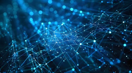 Obraz premium Blue futuristic background with glowing lights and digital network pattern