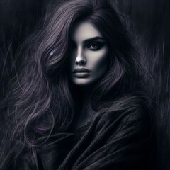 Fototapeta premium Beautiful woman with long dark hair, radiant smile, and captivating eyes exudes glamour and