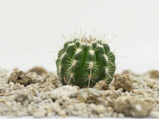 Prickly Perfection: Cactus Contrast on Gravel and White Background