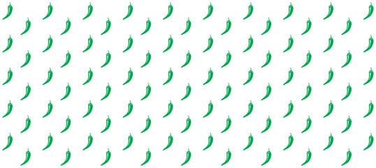 Green Chili peppers seamless pattern. Texture with small green hot jalapeno on white background. Cartoon paprika for eco food backdrop, wallpapers, packaging and apparel design.