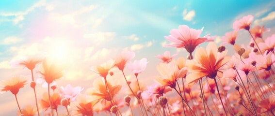 pink flowers and sun in the sky hd wallpaper, pastel toned, rainbowcore, motion blur panorama,...