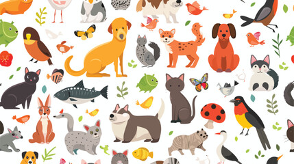 Seamless pattern with pets on white background. Backd