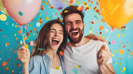 a surprise anniversary party with balloons, confetti, and joyful reactions