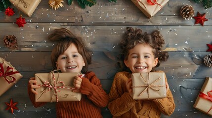 children unwrapping gifts 