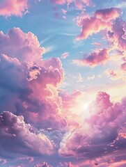 The pink sky at sunset in huge clouds. Generative AI