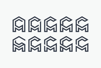 Initial CM Outline Hexagon Logo Set Vector Design Element Template.
