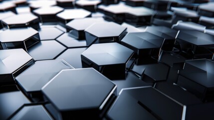 Obraz premium Futuristic Black Hexagonal Grid Pattern