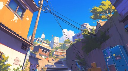 a hillside village in the city center of Korea with many houses. Generative AI