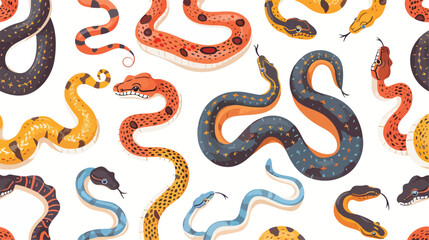 Seamless pattern with various snakes or serpents 