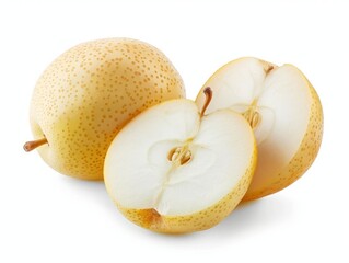 Sliced Chinese Pear on White Background: Perfectly Isolated with Clipping Path