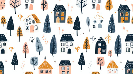 Seamless Scandinavian pattern with cute small houses