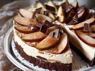 Decadent Chocolate and Pear Cheesecake Recipe: A 4:3 Aspect Ratio Presentation