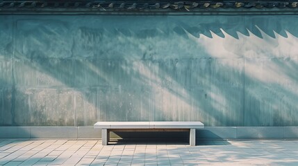 A street with traditional stone walls and bench. Generative AI