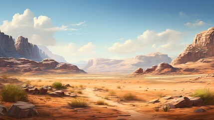 Fototapeta premium Design a visually stunning representation of a vast desert landscape in a photorealistic style