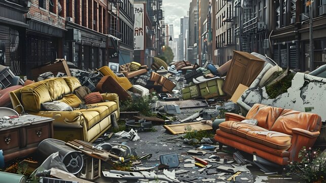 HyperDetailed D Capturing the Dilapidated Street Scene of Discarded Household Items and the Sense