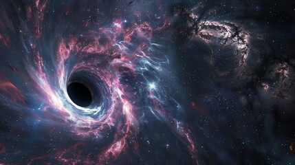 A massive black hole wandering through space, consuming cosmic dust. Generative AI