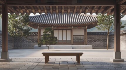 A traditional Korean temple scene with a clean feel. Generative AI