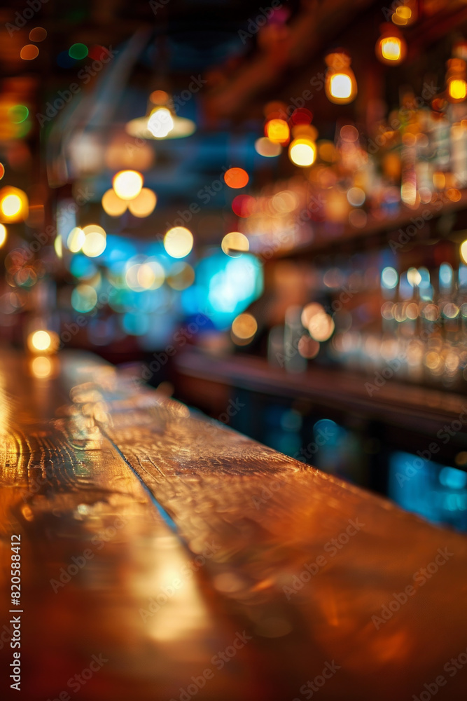 Wall mural a bar table with blurred background of bar. good for background