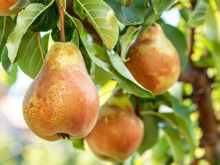 Summer Harvest: Capturing the Beauty of Fresh Ripe Pears on the Tree