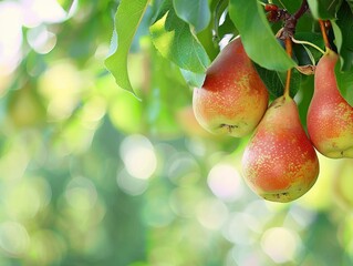 Summer's Bounty: A Closeup of Abate Fetel Pears Hanging from Tree