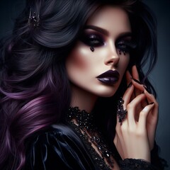 Fototapeta premium Beautiful woman with long dark hair and glamorous