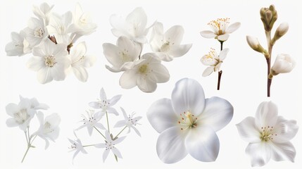 Collection of white flower isolated on a white background as transparent PNG