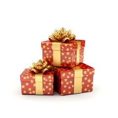 red gift box, Red christmas gifts on white background - 3D rendering, Christmas and new years day red gift box realistic d style