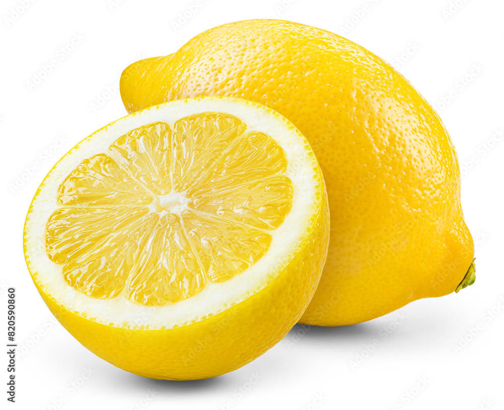 Wall mural lemon fruit with half isolated png. whole lemon and a half on transparent background. png format. le - Wall murals