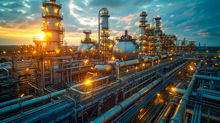Oil and gas refinery. Oil and gas industry. Refinery and petrochemical plant