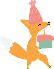 Cute fox with cake illustration vector