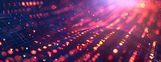Obraz premium Abstract digital background with glowing connections and binary code, depicting a data transfer concept