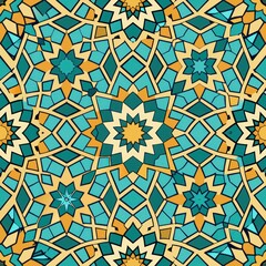 Seamless pattern of mosaic tessellations inspired by Islamic art and architecture, with intricate patterns and designs, Generative AI