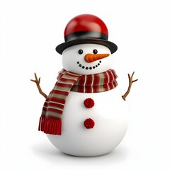 snowman with hat, Christmas snowman on white background, Snowman 3d illustration of Christmas theme elements on a white background