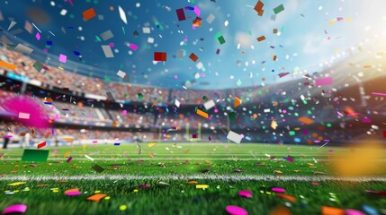 football stadium background with flying confetti