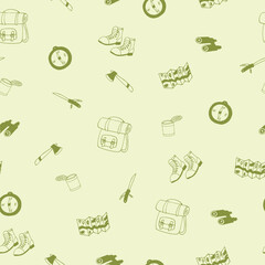 camp seamless pattern. hand drawn doodle. vector, scandinavian, minimalism, monochrome.