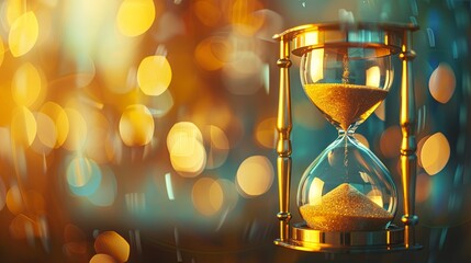An hourglass with sand running through it, counting down time against a blurred background. Generative AI
