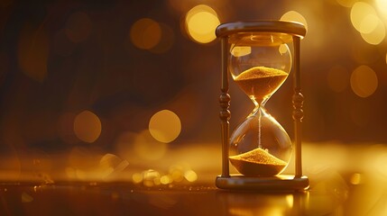 An hourglass with sand running through it, counting down time against a blurred background....