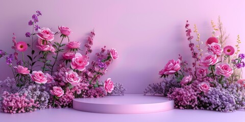 Podium background flower rose product pink spring table beauty stand display nature white. Garden rose floral summer background podium cosmetic valentine easter field scene gift purple day romantic