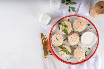 Steamed chicken cutlets, meatballs