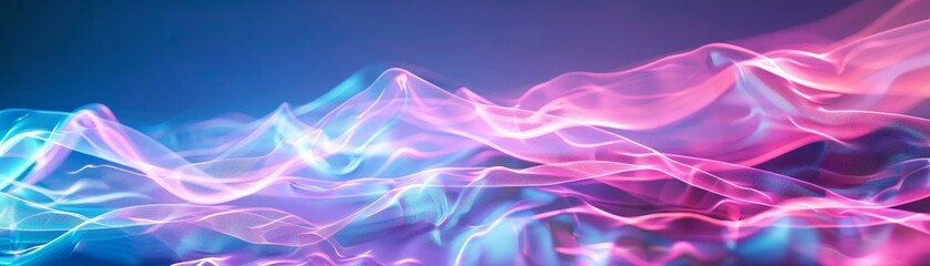 Fototapeta premium Vibrant abstract waves of light in neon blue and pink hues against a dark background, perfect for creative and futuristic designs.