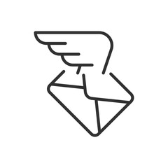 Mail delivery, linear icon. Mail envelope with wing. Line with editable stroke
