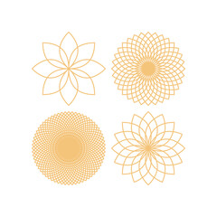 Set Of Simple Elegant Basic Geometric Gold Petal Rosette Graphic Shape Elements Design
