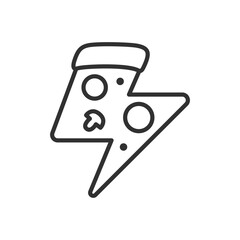 Pizza in the shape of a lightning bolt, linear icon. Line with editable stroke