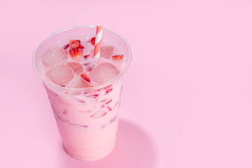 Strawberry coconut milkshake, creamy cocktail drink