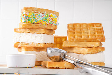 Waffle ice cream sandwiches