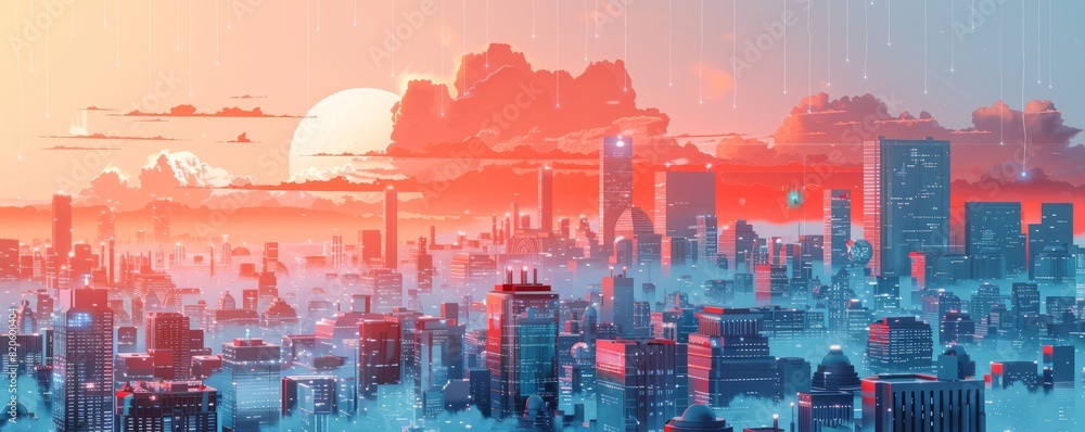 Poster a cybernetic metropolis where virtual reality overlays the physical world, blurring the lines betwee